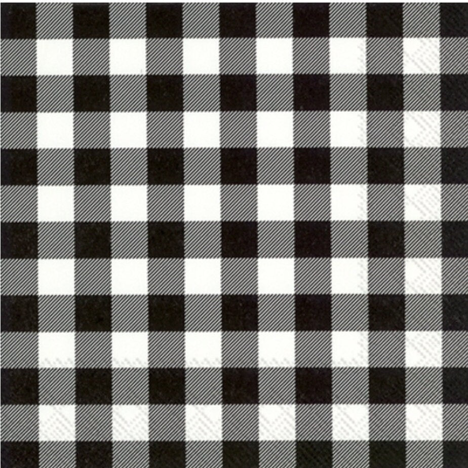 Black White Gingham Plaid Paper Napkin - Cocktail Size