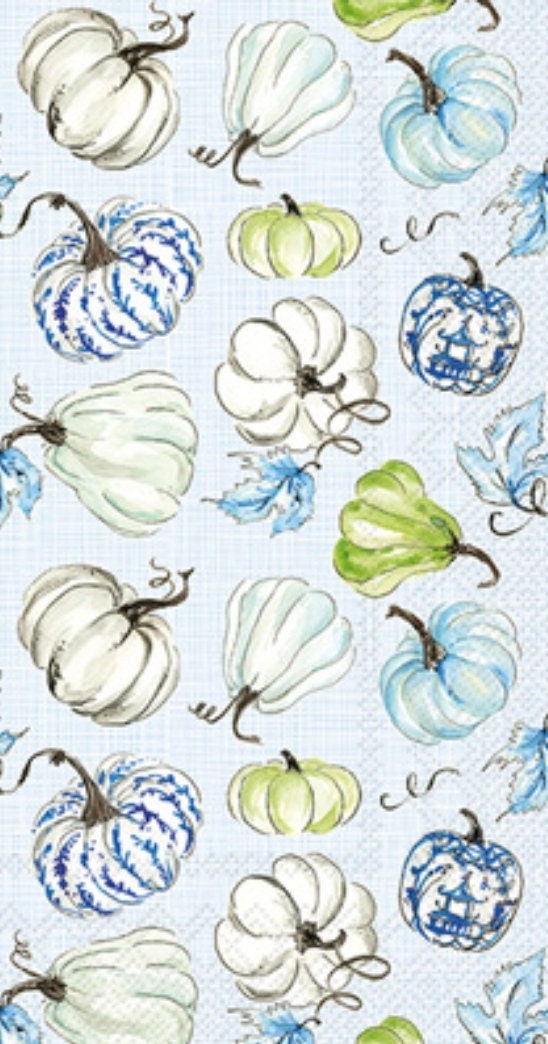 Blue & White Pumpkin Toile Chinoiserie Paper Napkin - Guest Size