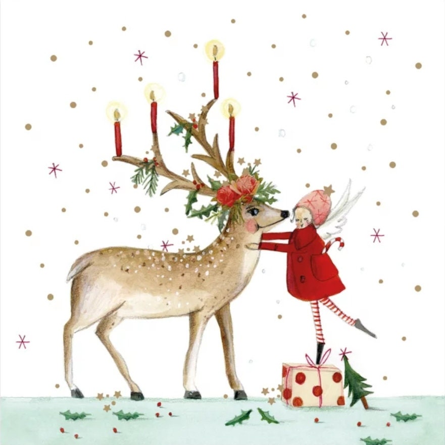Christmas Reindeer Fairy Paper Napkin - Cocktail Size