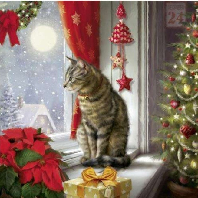 Cat Christmas Paper Napkin - Luncheon Size