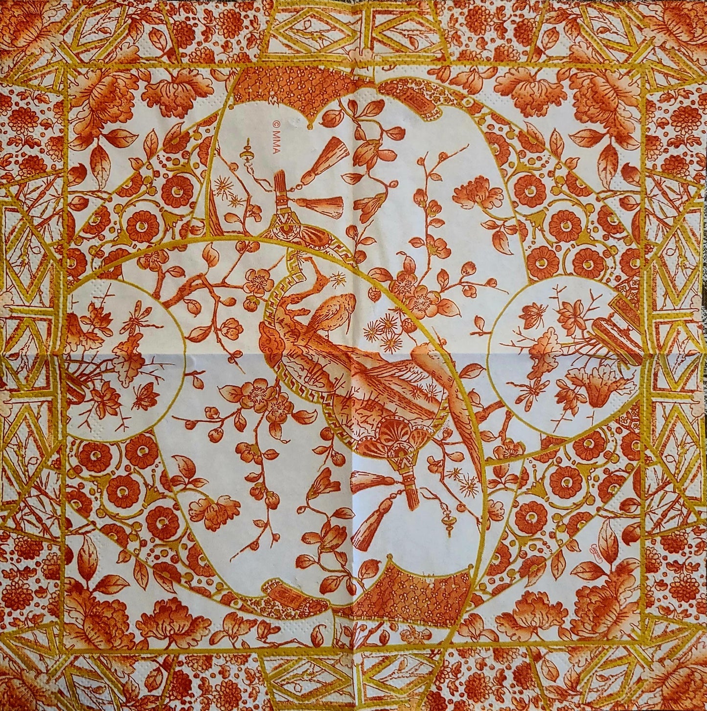 Orange Chinoiserie Paper Napkin - Cocktail Size