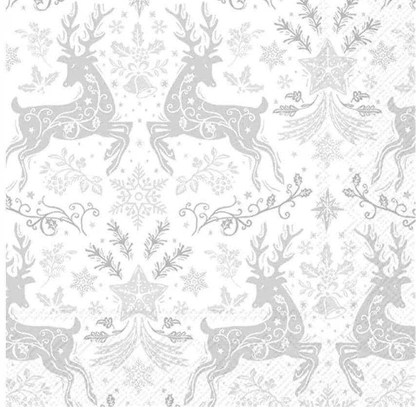 Silver Gray Reindeer Paper Napkin - Luncheon Size