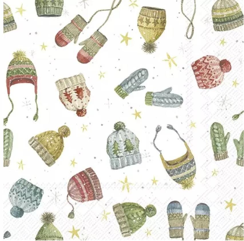 Christmas Hats Gloves Mittens Paper Napkin - Luncheon Size