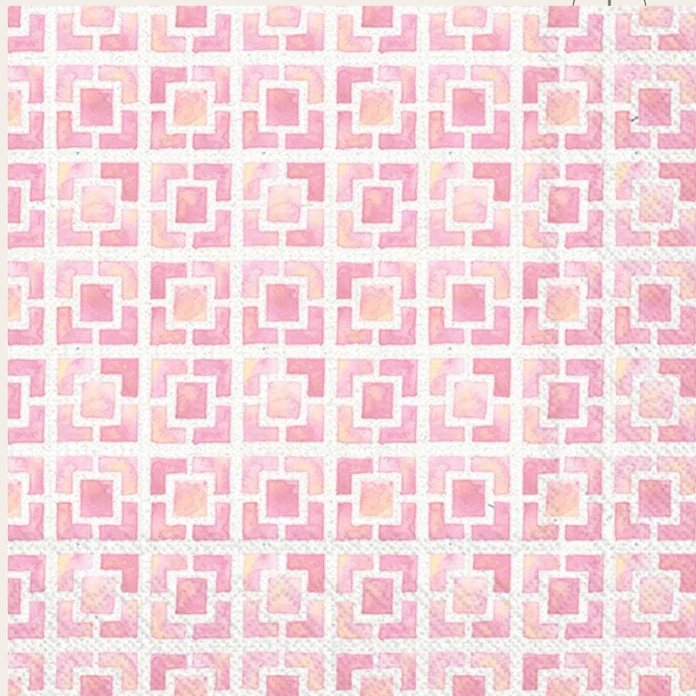 Pink Tile Geometric Paper Napkin - Cocktail Size