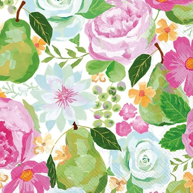 Roses Flower Watercolor Floral Collage Paper Napkin - Cocktail Size
