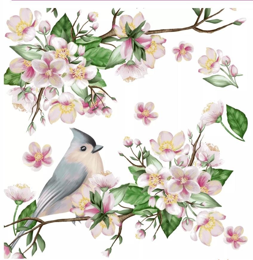 Birds & Flowers Spring Flower Napkin - Luncheon Size