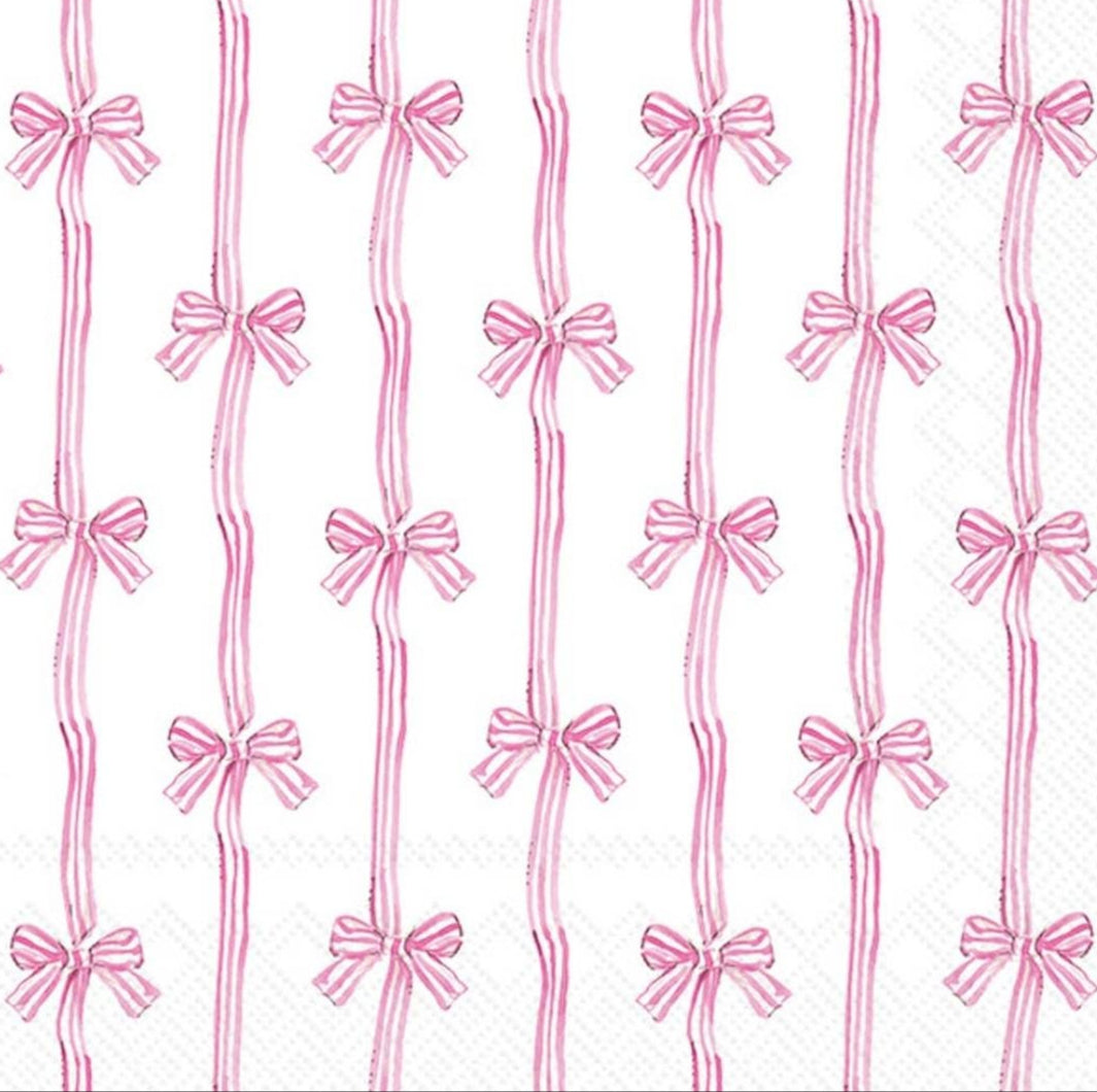 Pink Stripe Bow Paper Napkin - Luncheon Size