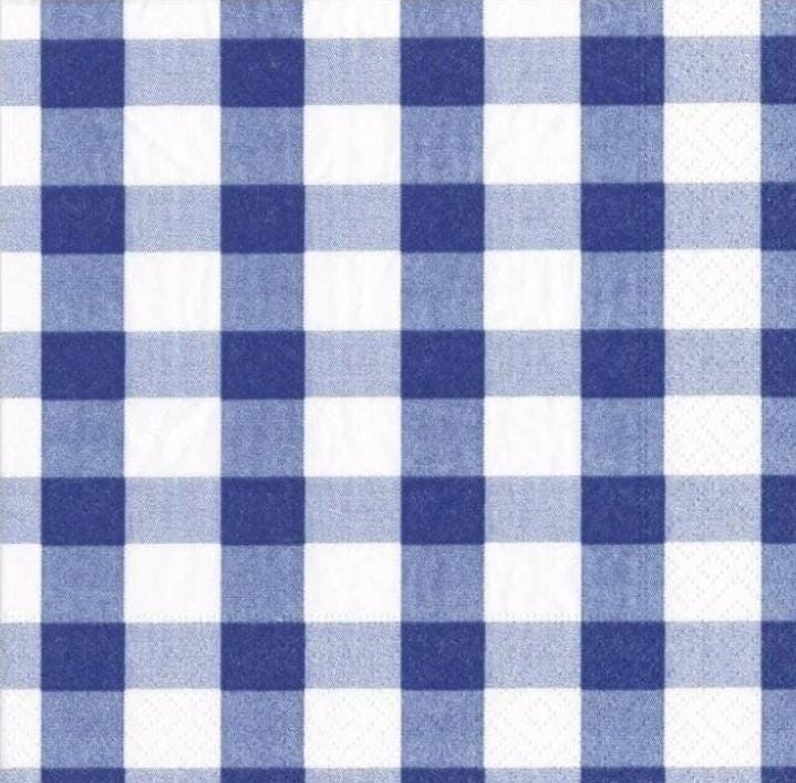 Blue & White Gingham Plaid Paper Napkin - Cocktail Size