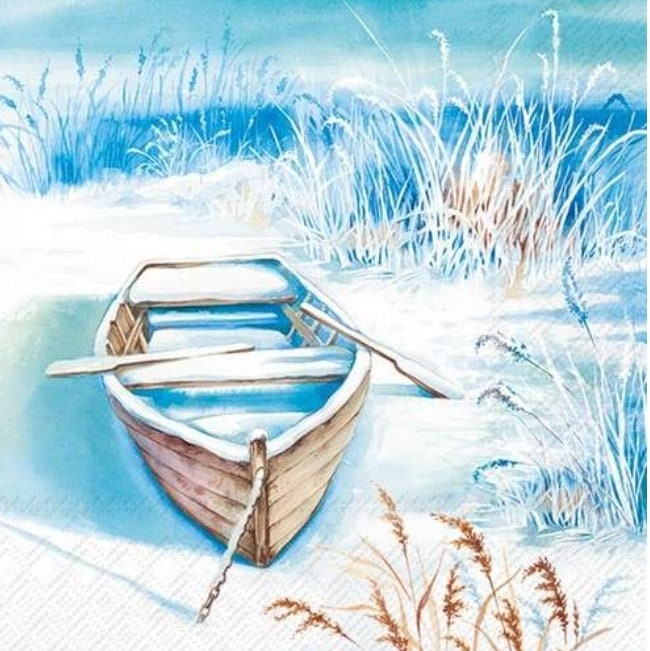 Winter Lake Scene Paper Napkin -  Luncheon Size