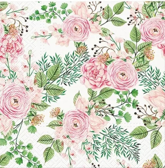 Pink Rose Paper Napkin - Luncheon Size