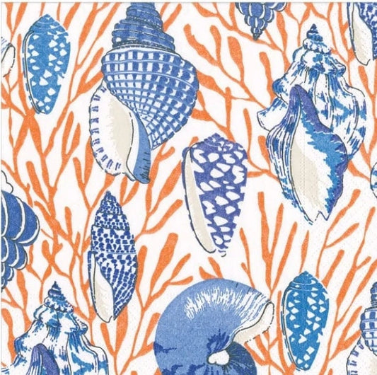 Red Coral & Shell Paper Napkin - Cocktail Size