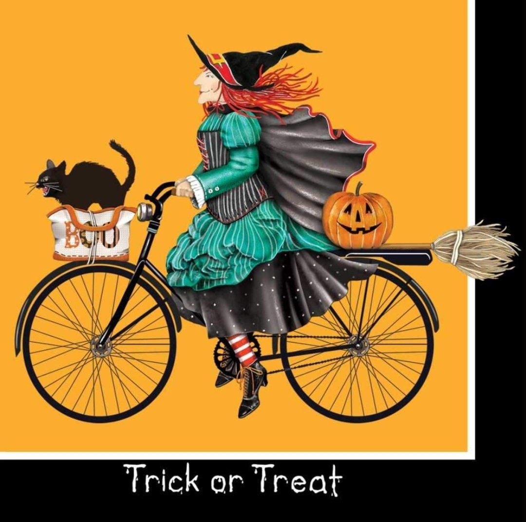 Witch on Bicyclye Paper Napkin - Cocktail Size