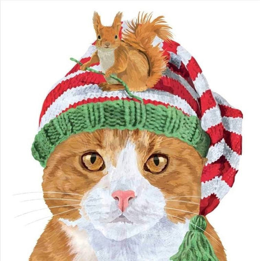 Christmas Cat Paper Napkin - Cocktail Size