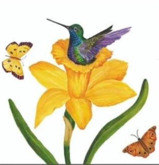 Hummingbird & Daffodil Paper Napkin - Cocktail Size
