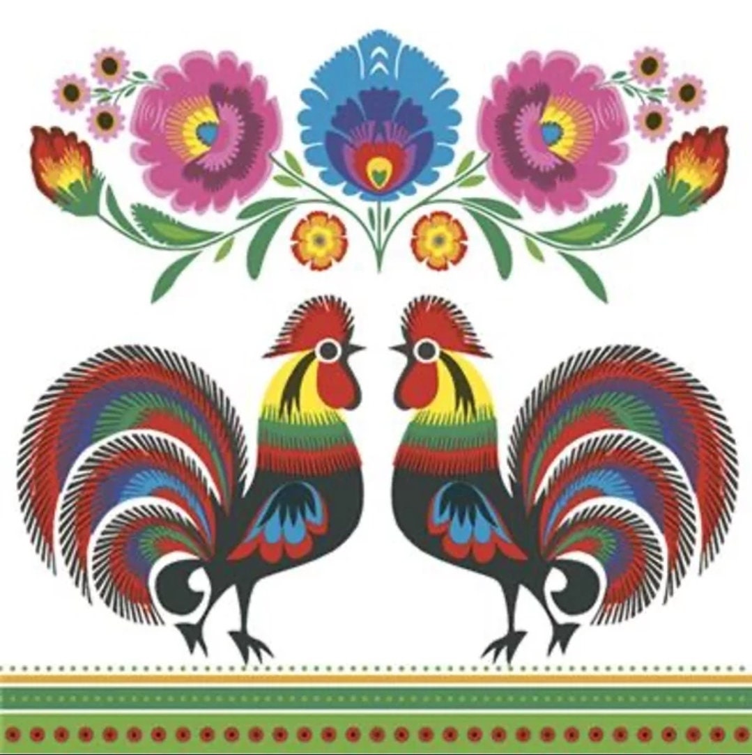 Folk Rooster Paper Napkin - Luncheon Size