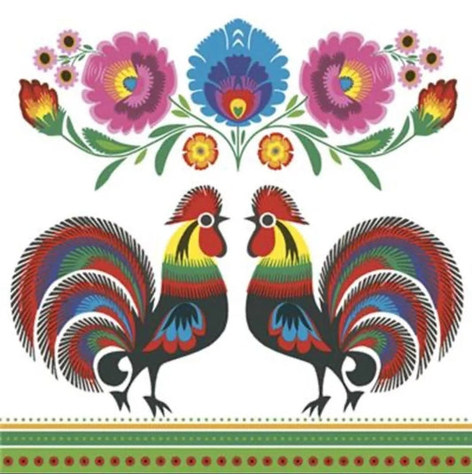 Folk Rooster Paper Napkin - Luncheon Size