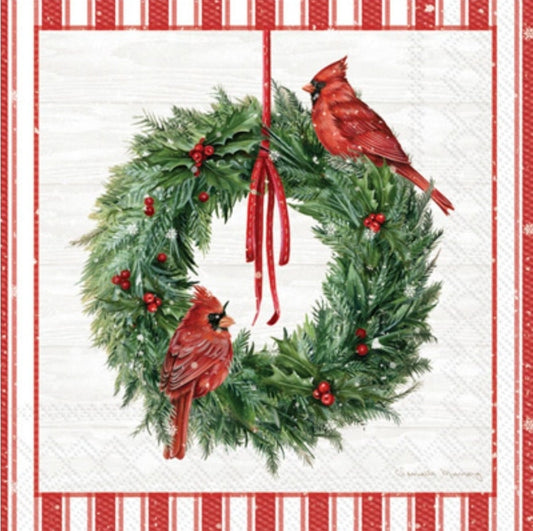 Cardinal Wreath Paper Napkins - Cocktail Size