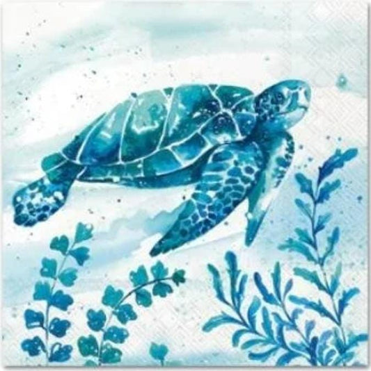 Sea Turtle Watercolor Paper Napkin - Cocktail Size