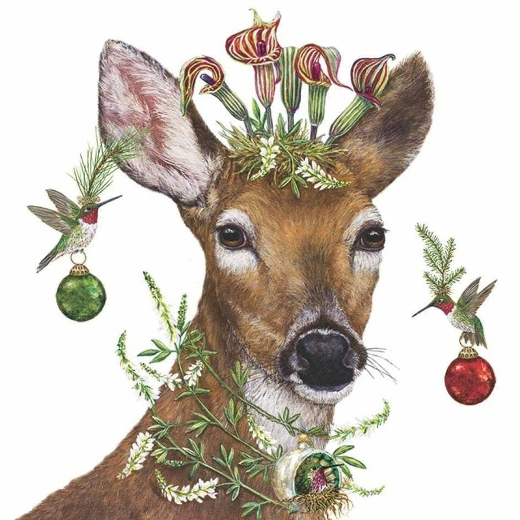 a drawing of a deer with flowers on its head
