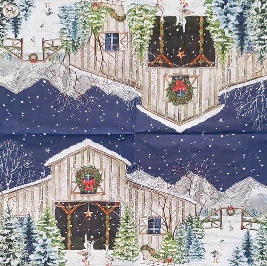 Christmas Barn Paper Napkin - Cocktail Size