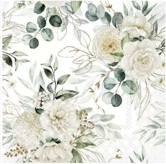 Rose & Eucalyptus Paper Napkin - Cocktail Size