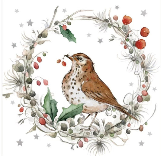 Scandi Christmas Bird Paper Napkin - Luncheon Size