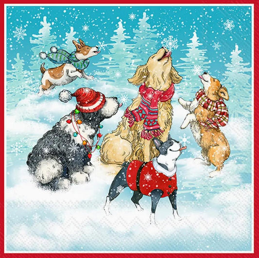 Dogs in Snow Paper Napkin - Cocktail Size