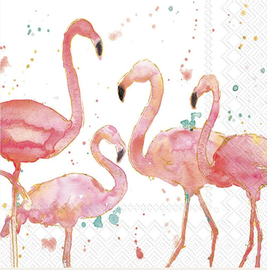 Watercolor Flamingo Paper Napkin - Cocktail Size