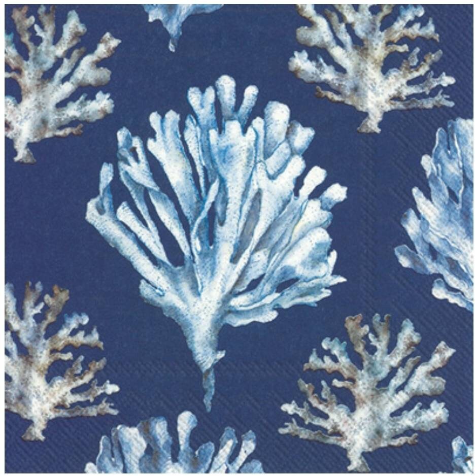 Blue & White Coral Paper Napkin - Cocktail Size