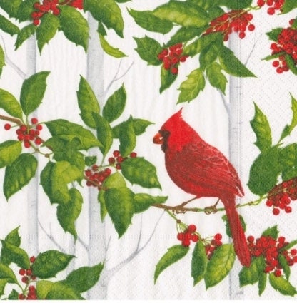 Christmas Cardinal Paper Napkin - Cocktail Size