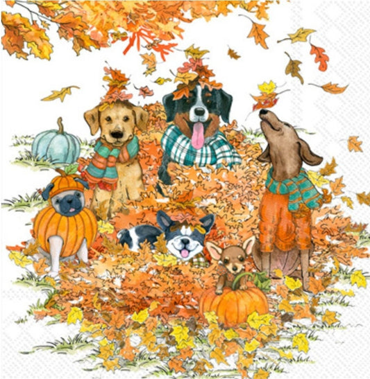 Dogs in the Fall Paper Napkin - Cocktail Size