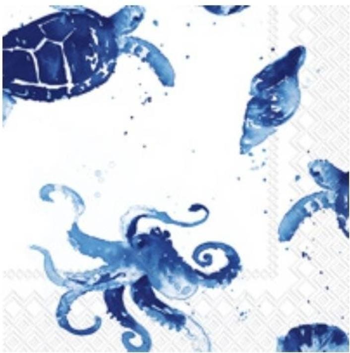 Blue & White Turtle Sea Life  Paper Napkin - Cocktail Size