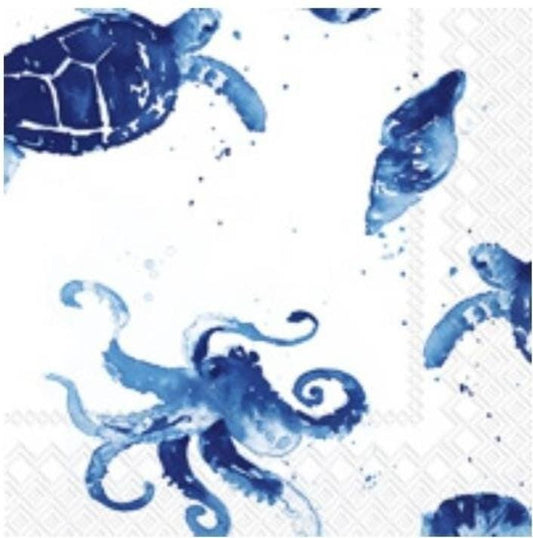 Blue & White Turtle Sea Life  Paper Napkin - Cocktail Size