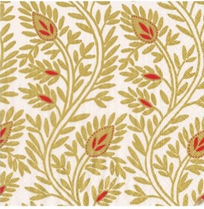 Gold & Red Paisley Paper Napkin - Cocktail Size