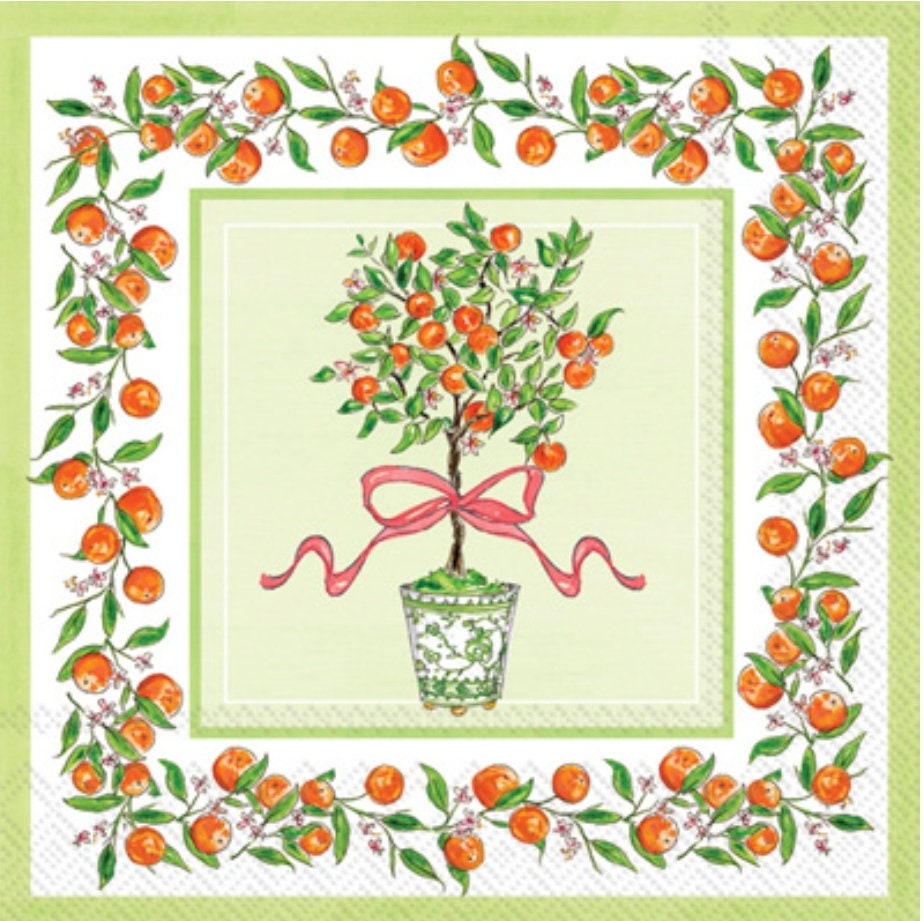 Orange Topiary Paper Napkin - Cocktail Size