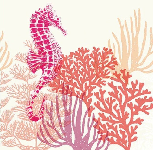 Pink Seahorse Paper Napkin - Luncheon Size