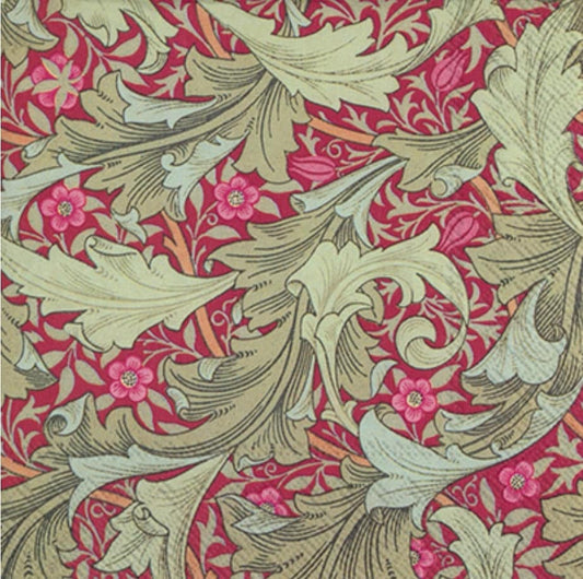 Red Leaf Holly Paper Napkin - Cocktail Size