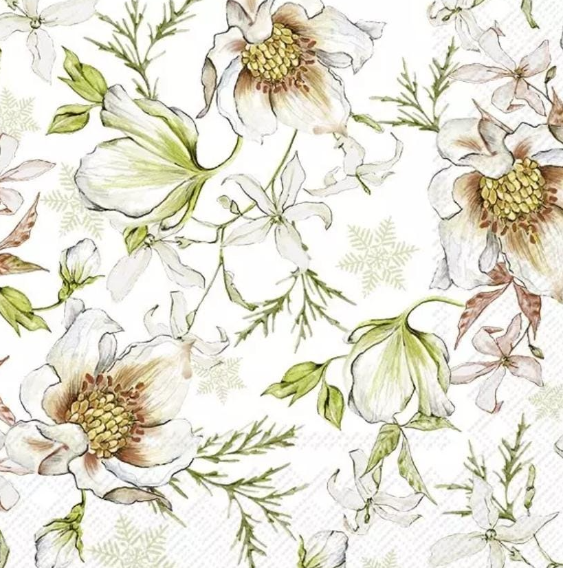 a white and green flower pattern on a white background