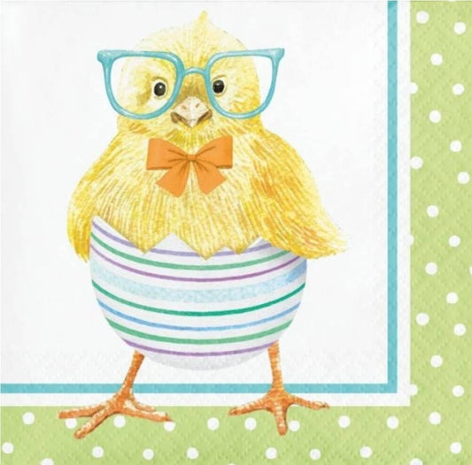 Easter Chick Glasses Paper Napkin - Cocktail Size