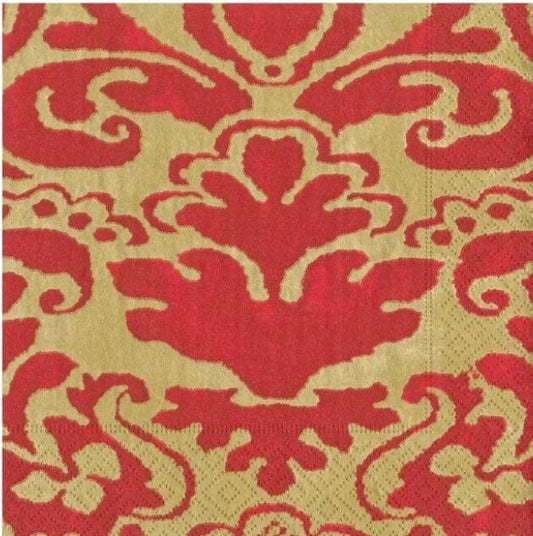 Red Gold Damask Paper Napkin - Cocktail Size
