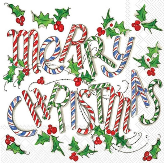 Christmas Candy Cane Paper Napkin - Luncheon Size