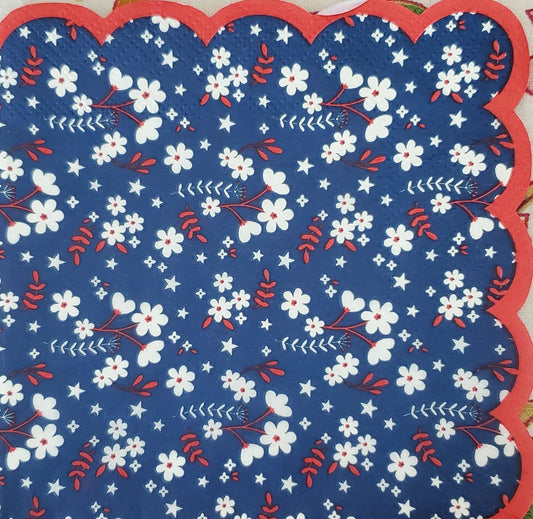 Patriotic Flowers Paper Napkin - Cocktail Size