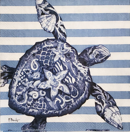 Sea Turtle Stripes Paper Napkin - Cocktail Size