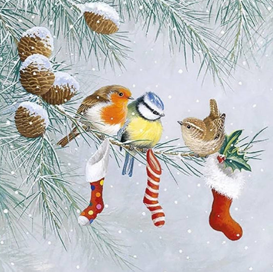 Christmas Birds Paper Napkin - Cocktail Size