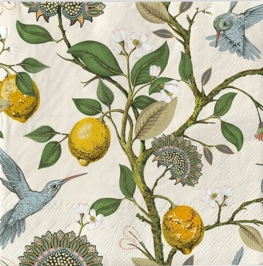 Hummingbird & Lemon Paper Napkin - Luncheon Size