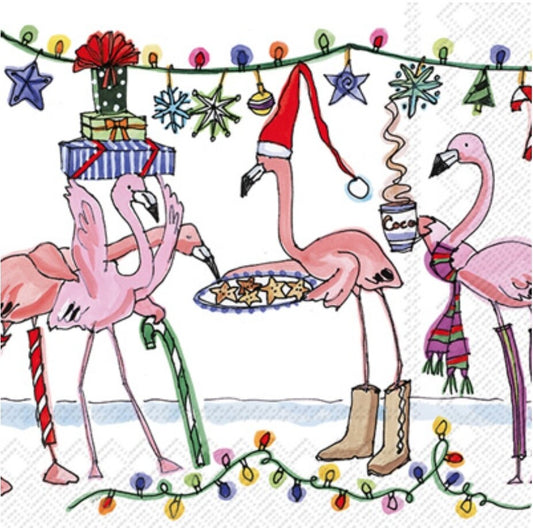 Christmas Flamingo Paper Napkin - Cocktail Size