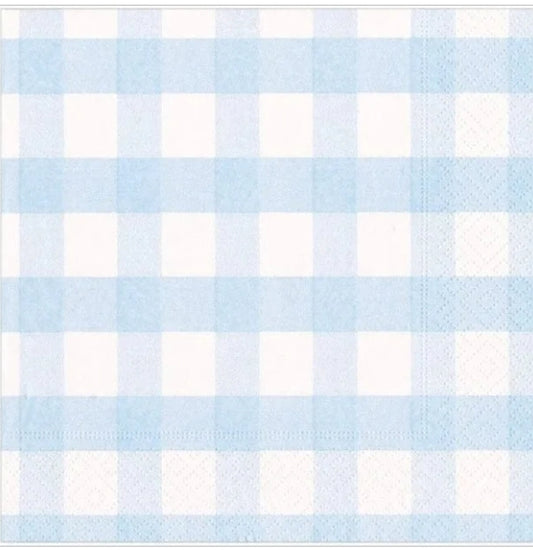 Blue Gingham Plaid Paper Napkin - Cocktail Size