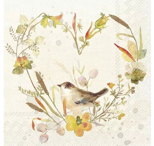 Love Birds Heart Wreath  Paper Napkin - Cocktail Size