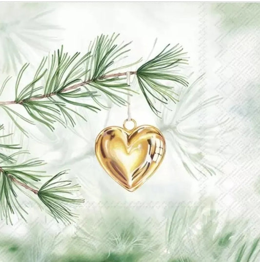 Christmas Heart Ornament Bows  Paper Napkin - Luncheon  Size