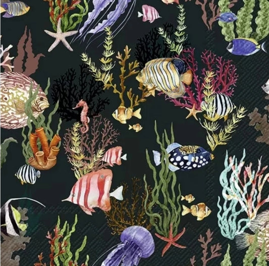 Fish Coral Paper Napkin - Luncheon Size